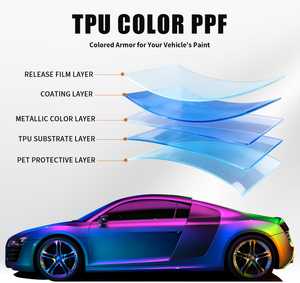 Film de protection intégral pour véhicule en TPU <span class=keywords><strong>bleu</strong></span> brillant, auto-réparateur, anti-rayures, changeant de couleur, résistant aux UV, rouleau de 1,52x15m - Product Image 3