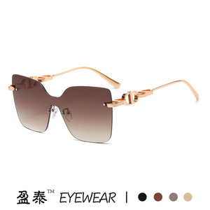 Lunettes de soleil sans monture D Brand, métal doré, verres roses, UV400, style streetwear pour femmes - Product Image 4