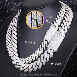 Fabrieksgroothandel op maat gemaakte 20mm 3-rijige VVS Moissanite Cuban Link ketting armband 925 zilver heren Hip Hop Cuban ketting collier - Product Image 3