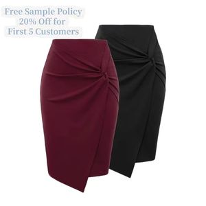 Gonna a matita asimmetrica con nodo a vita alta in poliestere da donna, elegante e lusinghiero, perfetta per feste in ufficio - Product Image 1