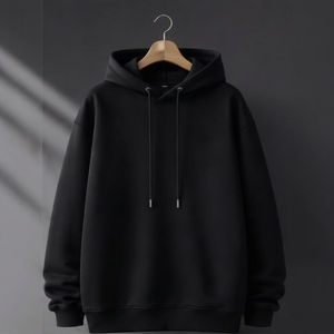 Sudadera con Capucha Negra para Hombre, Diseño Minimalista de Color Sólido, Algodón French Terry, Corte Holgado, Ropa de Primavera, Ecológica y Digital - Product Image 1