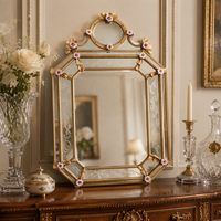 JINS Grande œuvre d'art en techniques mixtes, Miroir classique, Miroir antique, Miroir vintage, Peinture sur verre, Décoration murale moderne