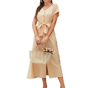 R10400S थोक महिलाओं के वस्त्र 2022 गर्मियों स्वभाव देवियों एकल छाती लघु आस्तीन पोशाक choza