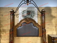 Ensemble de meubles de chambre d'hôtel de luxe de style américain traditionnel, structure en bois massif, lit à baldaquin sculpté à la main, lit royal king size