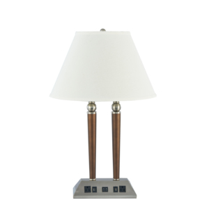 Customized Simple Double Wood Finish Metal Table <b>Lamp</b> with Power Outlet <b>USB</b> for Home Hotel Bedroom - Product Image 1