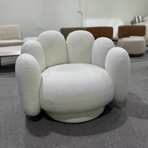 Chaises longues de salon design personnalisées Chaise de loisirs à bras en tissu teddy blanc - Product Image 2