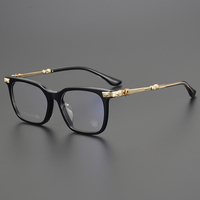 Monturas de Gafas Ópticas Cuadradas de Acetato Sólido con Aro Completo, Unisex, para Prescripción, con Patillas Metálicas Florales Vintage y Logotipo Personalizado
