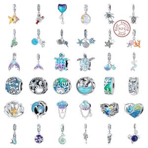 Liontin Perak Sterling 925 Bentuk Kura-kura Laut Biru, Bintang Laut, Kerang, Berhiaskan Zirkon, Laris di Tiktok dan AliExpress, untuk Kalung dan Gelang - Product Image 1