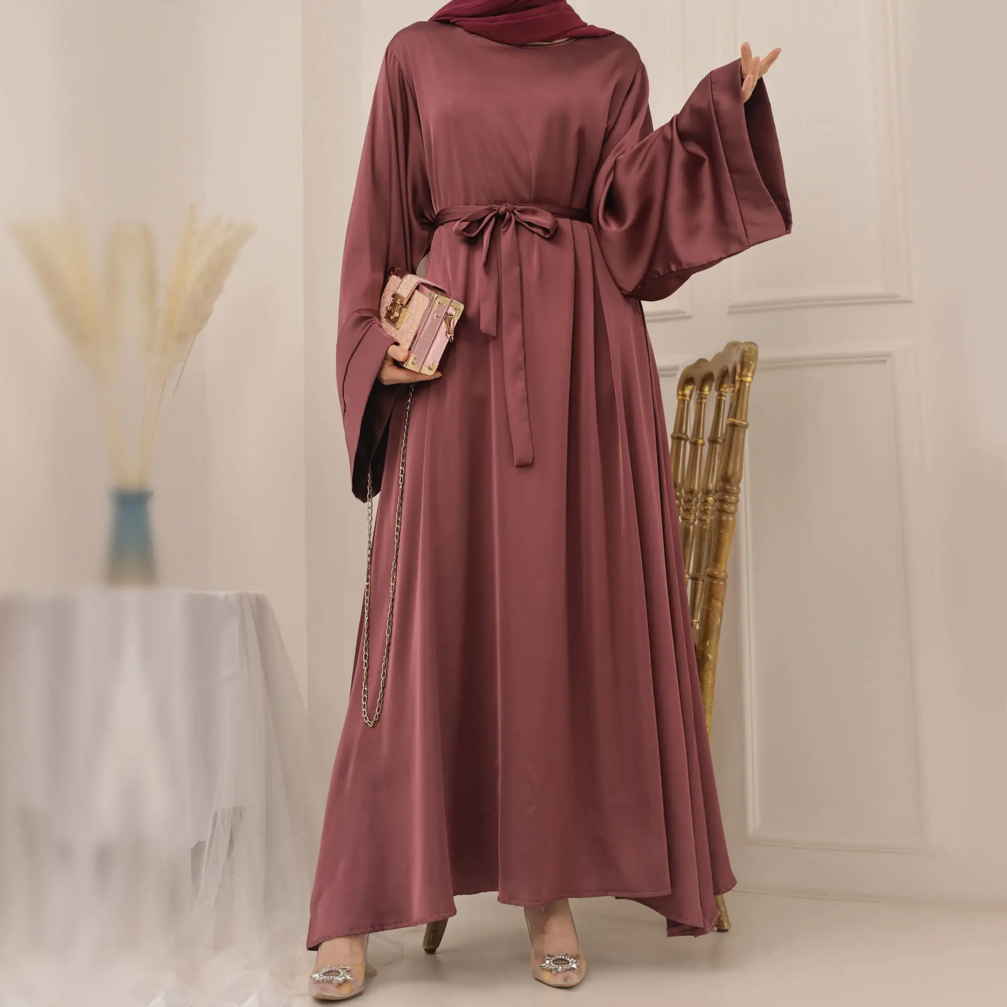 Vestido Abaya de alta calidad para mujer, vestidos musulmanes islámicos EID, vestido Abaya de satén a la moda, ropa musulmana tradicional de estilo turco