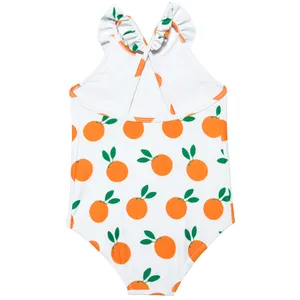 Baby Kids Girl Swimwear Beachwear Children Swimsuit Beach 1 Piece OEM Custom Print Cartoon Orange New Cross Back