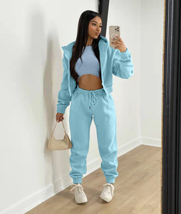 Trending Hot Clothing Tank Top <strong>Knit</strong> Hoodies Casual Pants Velvet <strong>Jogger</strong> 3 Piece Set <strong>Women</strong> - Product Image 3