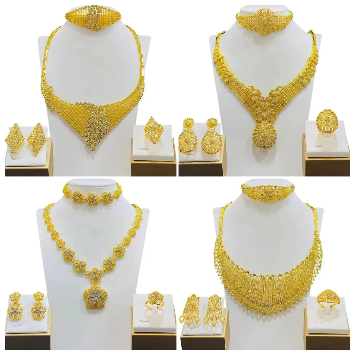 Wholesale Dubai Jewelry Set Dubai Bridal Full Diamond Necklace Fashion Jewelry Gold Plated