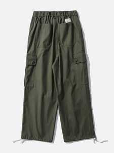 Men's Baggy Cargo Pants Anti-Wrinkle Polyester/Cotton <b>Drawstring</b> Waist Casual Utility <b>Trousers</b> for Streetwear & Outdoor Use - Product Image 2