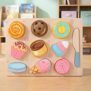 Tabla de cortar de mano de educación temprana para niños, rompecabezas de frutas y verduras de madera, juguete de cocina y comida - Product Image 3