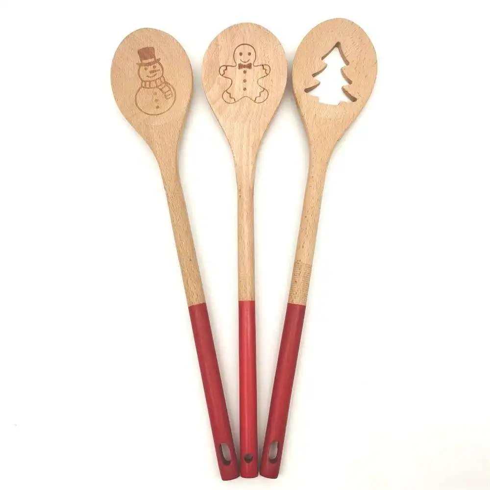 Buona qualità di bambù per uso domestico di natale in legno utensili da cucina 3 pz Set di cucchiai