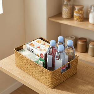 Natural Seagrass Storage <b>Basket</b> Rectangle With Handles For Sundries Organization Simple Style Woven <b>Basket</b> - Product Image 3