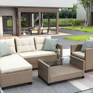 Luxury Patio <b>Sofa</b> Furniture <b>Cushions</b> Beige Wicker Rattan Sectional <b>Sofas</b> Set - Product Image 2