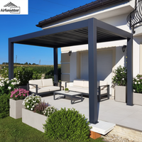 Pergola en aluminium Airfun pour l'extérieur, toutes saisons, à lames motorisées réglables, imperméable, gazebo avec drainage intégré, patio, nature, MDF