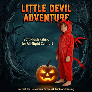 Disfraz <span class=keywords><strong>de</strong></span> Diablo Rojo para Niños - Traje <span class=keywords><strong>de</strong></span> Terciopelo con Capucha, Alas y <span class=keywords><strong>Cola</strong></span> para Halloween - Product Image 2
