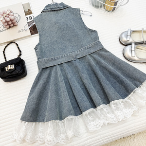 Robe d'été pour filles 2026 Nouvelle collection : <span class=keywords><strong>Jupe</strong></span> en jean avec dentelle et gilet à la taille pour petites filles – Vente en gros pour ensemble de vêtements tendance - Product Image 5
