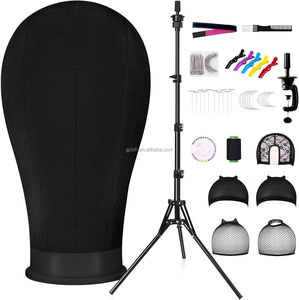 Cabeza de Maniquí para Pelucas de 22 Pulgadas (55.8 cm), Cabeza Decorativa con Soporte para Peluca de 160 cm, Cabeza de Maniquí de Lona para Hacer Pelucas con Soporte de Práctica - Product Image 1