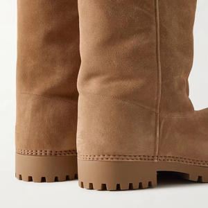 Alta qualità pelle scamosciata neve inverno Designer caldo blocco tacchi grossi a metà polpaccio alta punta rotonda piattaforma di pelliccia stivali da <span class=keywords><strong>donna</strong></span> - Product Image 2