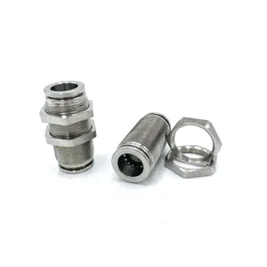 1/8 1/4 3/8 1/2 pneumatic bulkhead push in lock air hose quick connect fitting stainless steel one touch connector bulkhead