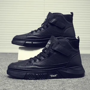 2023 yeni moda yüksek üst siyah Sneakers erkek makosen ayakkabılar deri rahat hakiki yürüyüş tarzı ayakkabı