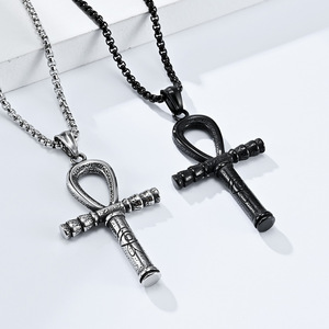 Collier croix en acier titane Anka, style rétro, motif Œil d'Horus égyptien ancien, best-seller transfrontalier, un bijou de niche et unique - Product Image 2