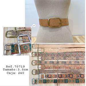 Cintura in tessuto Bark da 3,5 cm di larghezza, stile bohémien, fibbia in lega di cotone per donna - Product Image 1