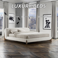 Lit capitonné de luxe moderne de style nordique, taille Queen/King, avec cadre en bois massif et revêtement en velours, lit double avec rangement pour chambre à coucher