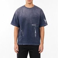 T-shirt personnalisé à poche poitrine pour homme, effet peinture éclaboussée, délavage vintage, effet usé, coupe oversize, style streetwear