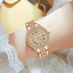 Montre à quartz de luxe pour femme, or rose, cadran serti de diamants, chiffres romains, étanche, élégante, avec aiguilles lumineuses - Product Image 6