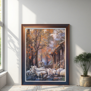 Tranh nghệ thuật treo tường phong cách mùa thu bằng đá sa thạch thủ công, vẽ trên vải bố, có khung, dùng trang trí nhà cửa và làm đồ trang trí, tác phẩm nghệ thuật cỡ lớn - Product Image 5