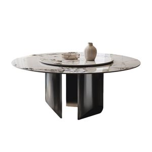 Ensemble de table à manger ronde avec plateau tournant, 4 pièces, dessus en marbre, mobilier de salle à manger moderne - Product Image 5