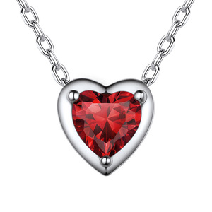 Ciondolo a Cuore in Cristallo Rosso Placcato Argento Acciaio Inossidabile Gioiello Romantico Unisex Regalo - Product Image 1