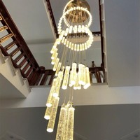 Lustre d'escalier en cristal K9 de luxe minimaliste, à LED dimmable, pour villa et cage d'escalier – Vente directe usine