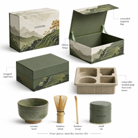 Coffret cadeau de démarrage Matcha personnalisé imprimé en couleur, emballage rigide quatre pièces avec insert en pulpe moulée