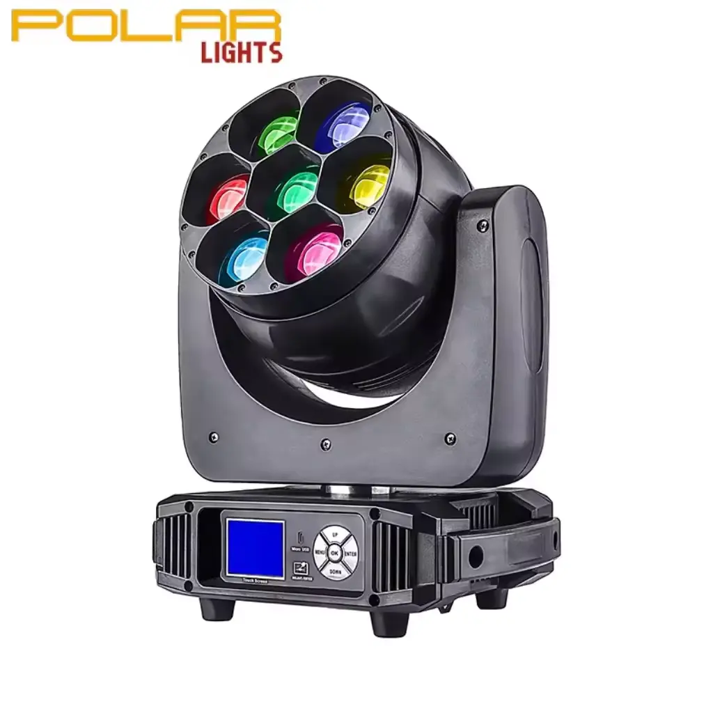 Polarlights 7X40W Rgbw 4in1 Moving Head Mini Led Moving Head Beam Wash Zoom Voor Dj Disco Bar Club Stage Party