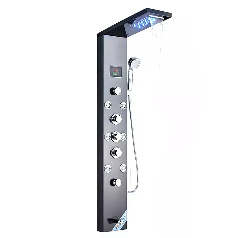 Multi function stainless steel bathroom control massage system rainfall wall SPA tower column douch shower panel light with LED
