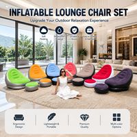Grand canapé gonflable moderne en flocage avec repose-pieds et coussin, chaise de salon d'extérieur pour patio, camping et relaxation