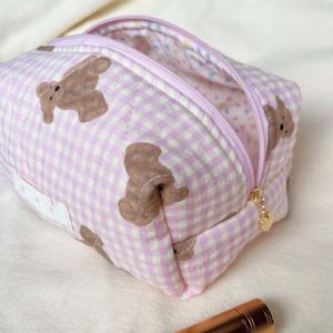 <b>Cute</b> cartoon <b>bear</b> makeup bag with bow, large capacity skincare product storage bag for business trips and travel. - Product Image 1
