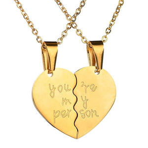 Jachon 2024 nuova moda gioielli <span class=keywords><strong>amore</strong></span> doppio mezzo <span class=keywords><strong>cuore</strong></span> tu sei la mia persona inglese acciaio inossidabile coppia collana - Product Image 3