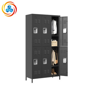 Modular 6-Door 72" Iron Lockers with Lock <b>Folding</b> Bedroom Storage Cabinet for Easy Assembly Commercial Use in School Gym Black - Product Image 3