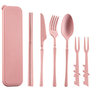 Juego de Cubiertos de Paja de Trigo, Portátil, con Tapa, Ecológico, Cuchillo, Tenedor, Cuchara, Palillos, para Camping - Product Image 5