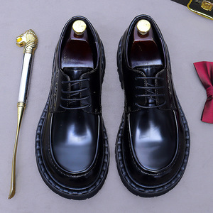 <b>Big</b>-head cowhide leather business formal dress shoe, genuine leather, heightening, loafers, glossy derby, men's thick-soled shoe - Product Image 3
