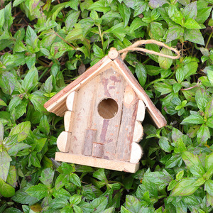 Wooden Bird House <b>Log</b> Cabin Style Hanging Indoor Outdoor Garden <b>Decoration</b> M Medium Size Natural Feel - Product Image 3