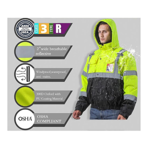 Veiligheidsjas Voor Heren Met Hoge Zichtbaarheid En Waterdichte Zakken Met Rits Op Zwarte Onderkant Klasse 3 Reflecterende Hi-<span class=keywords><strong>Vis</strong></span> Bouwbommenwerper - Product Image 2