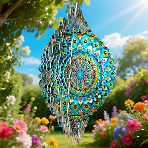 Mandala Wind Spinner Stainless Steel Hanging 3D Wind Sculptures Outdoor Garden Spinner Decoration Gifts for Mom Dad Women Men - Product Image 4