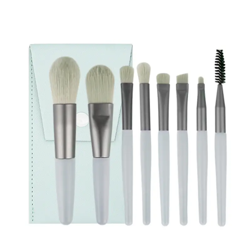 Ensemble de pinceaux de maquillage synthétiques souples, 8 pièces, emballage personnalisé, pinceaux de maquillage avec sac en Pu, vente en gros